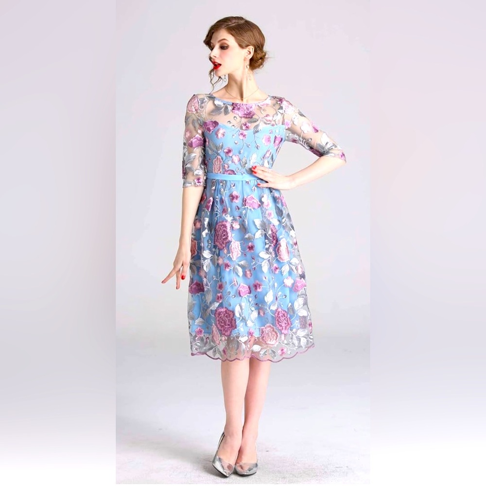 LAI MENG FIVE CATS Women's Floral Print Knee Length A-line Dress, XXL/US10